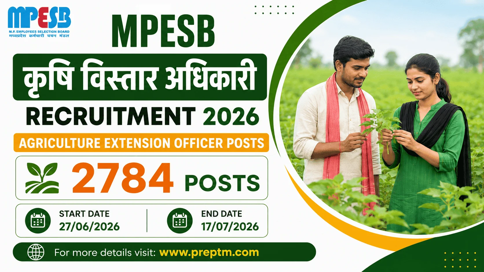 MPESB Krishi Vistar Adhikari Recruitment 2026: 2784 Agriculture Extension Officer Posts